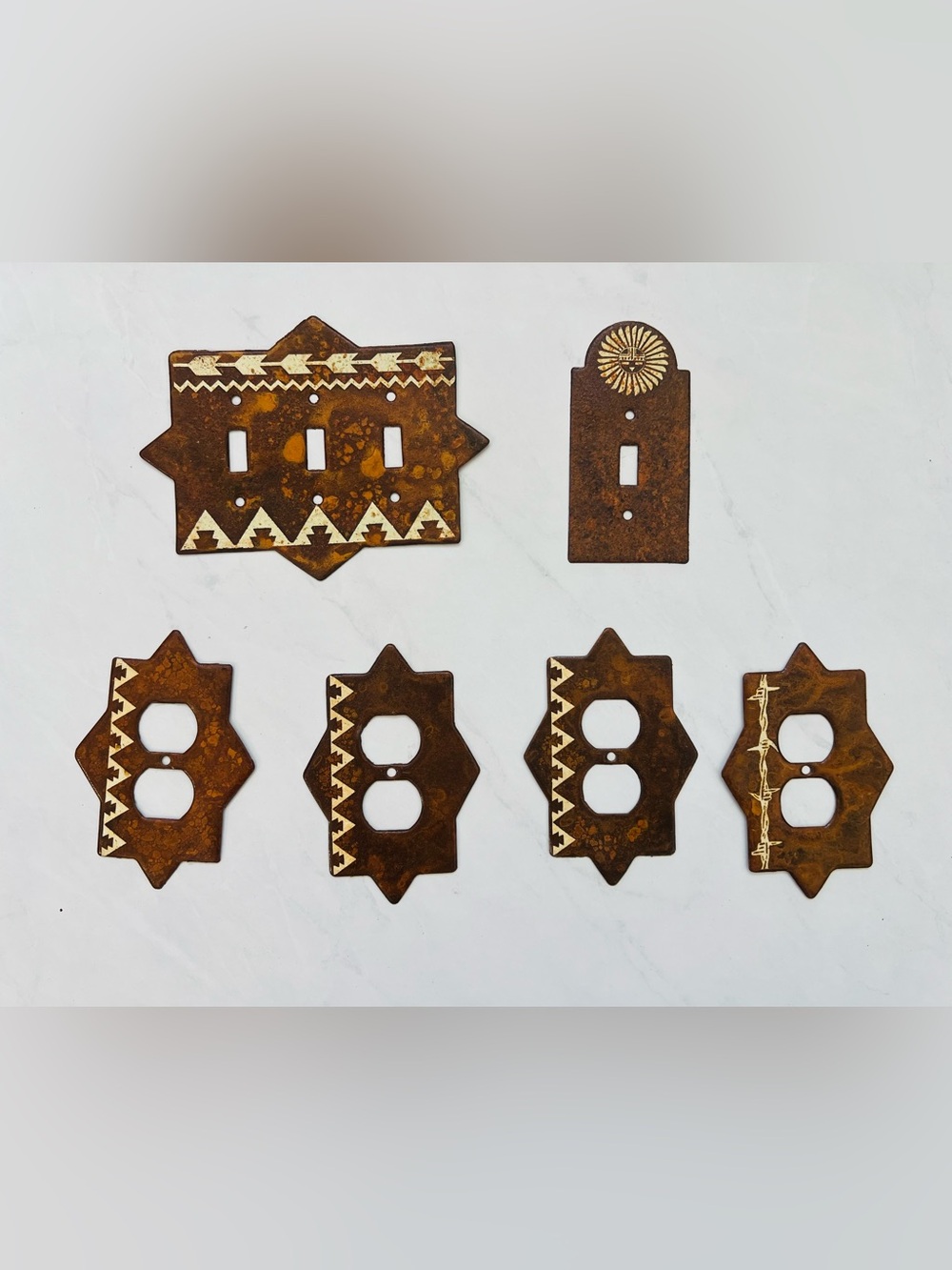 Set of 6 Rustic Southwestern Metal Switch and Outlet Wall Plate Covers